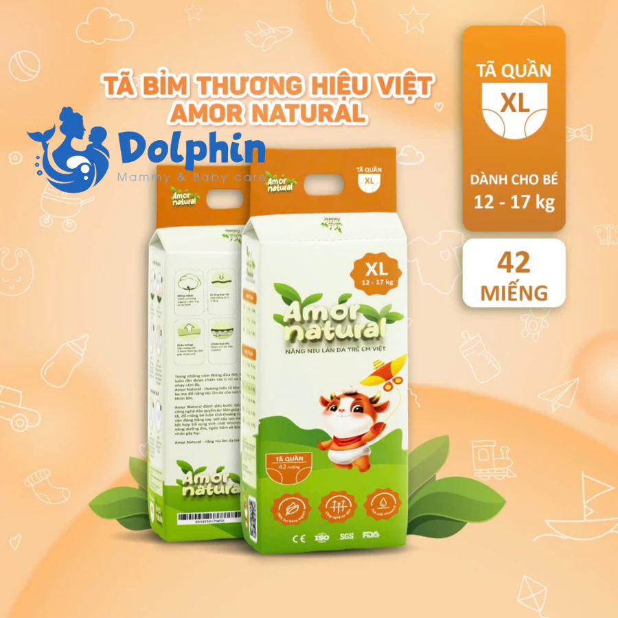 Bỉm - Tã quần Amor Natural size XL 42 miếng (12-17kg)